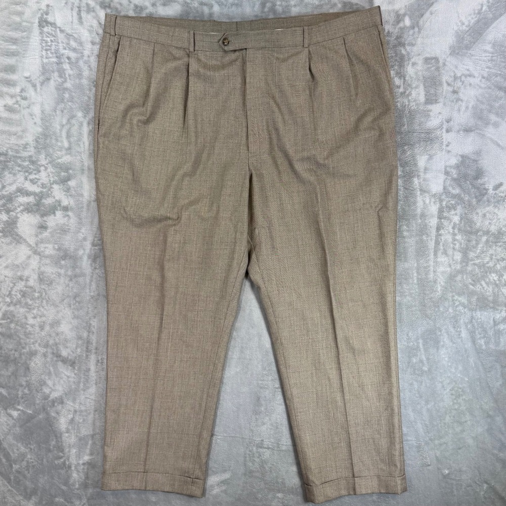 Vintage Cordovan & Grey Pleated Dress Pants Mens Size 50 Tan Cuffed Trousers‎